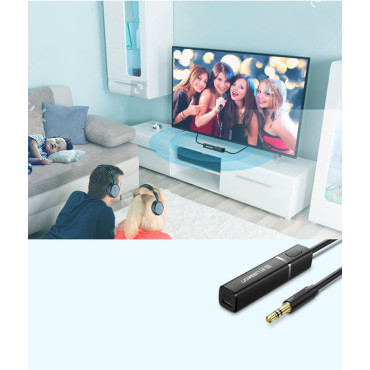 Bluetooth 5.0-sändare trådlös ljudadapter 3,5 mm mini jack svart