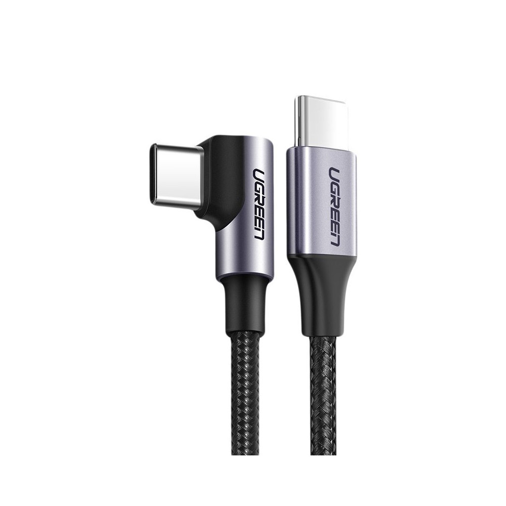 Leņķveida kabelis USB-C elektroenerģijas padeve 60W 20V 3A 2M melnā un pelēka