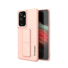 Silikonetui med saken SAMSUNG GALAXY S21 Ultra 5G Kickstand Veske Pink