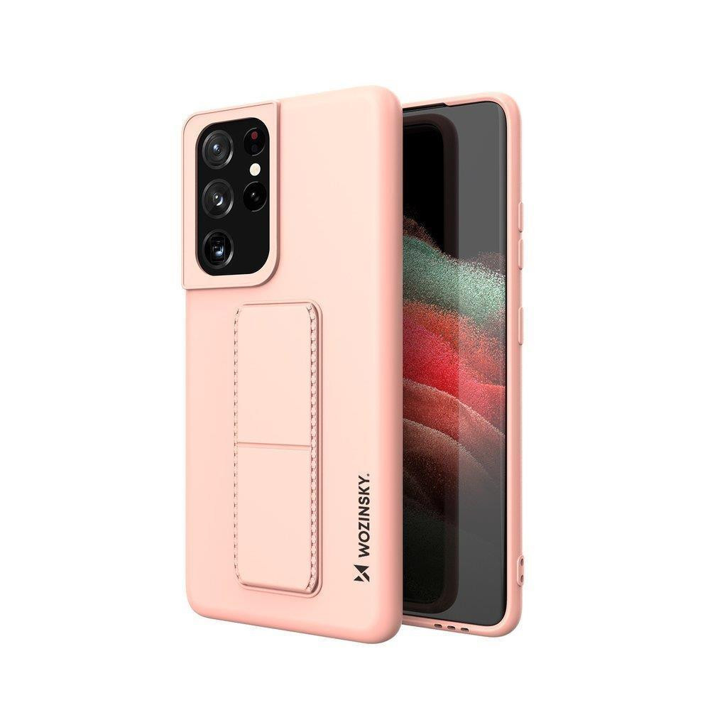 Silicone tok az eset tokban Samsung Galaxy S21 Ultra 5G Kickstand Case Pink