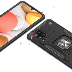 Soomustatud juhtumi puhul + magnetiline valdaja Samsung Galaxy A42 5G Ring Armor roosa