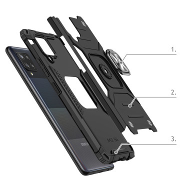 Soomustatud juhtumi puhul + magnetiline valdaja Samsung Galaxy A42 5G Ring Armor roosa