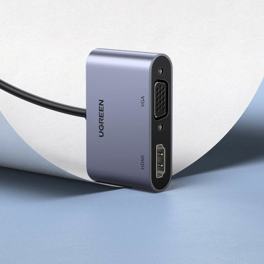 USB adaptera adapteris - HDMI + VGA pelēks