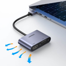 USB adaptera adapteris - HDMI + VGA pelēks