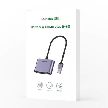USB adaptera adapteris - HDMI + VGA pelēks