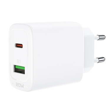 USB-C och USB-nätverk laddare 20W PPS PD QC 3.0 AFC FCP vit