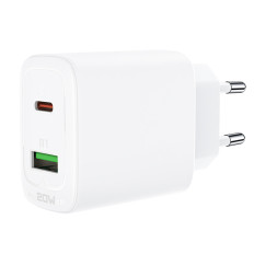 USB-C un USB tīkla lādētājs 20W PPS PD QC 3.0 AFC FCP White
