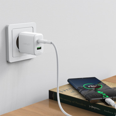 USB-C och USB-nätverk laddare 20W PPS PD QC 3.0 AFC FCP vit