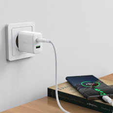 USB-C och USB-nätverk laddare 20W PPS PD QC 3.0 AFC FCP vit