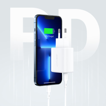USB-C och USB-nätverk laddare 20W PPS PD QC 3.0 AFC FCP vit