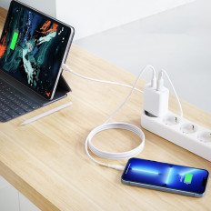 USB-C och USB-nätverk laddare 20W PPS PD QC 3.0 AFC FCP vit