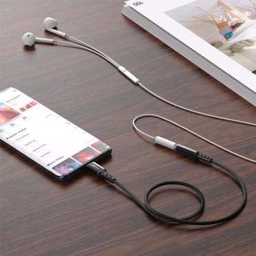 Adaptador AUX USB-C Adaptador de Áudio em 3.5mm Mini jack 18cm preto
