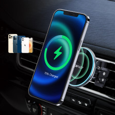 Auto bežični punjač Qi s magsafe 15w kockastim utilaznim crnim