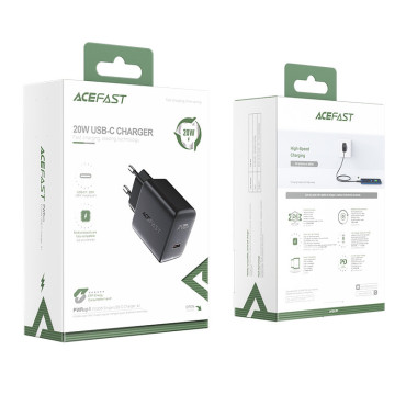 Carregador de rede preto de entrega de energia USB-C 20W