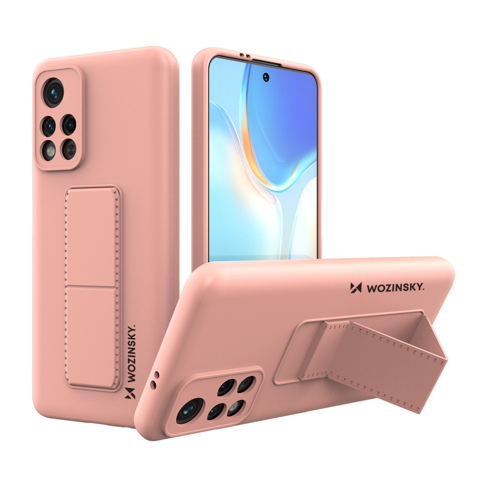 Θήκη σιλικόνης με την περίπτωση του Xiaomi Poco M4 Pro 5g περίπτωσης Kickstand ροζ
