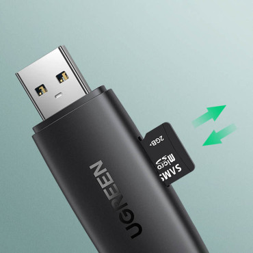 Adaptateur 2 USB-A Fiche et lecteur de carte noire USB-C SD et micro SD