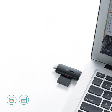 Adapter 2 USB-A-stik og USB-C SD og Micro SD Black Card Reader