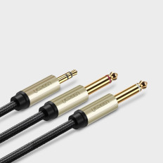 Kabel Audiokabel Mini Jack 3.5 mm - 2 x Jack 6.35mm 2 m grijs