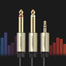 Kabel Audio Cable mini konektor 3,5 mm - 2 x konektor 6.35mm 2m šedá