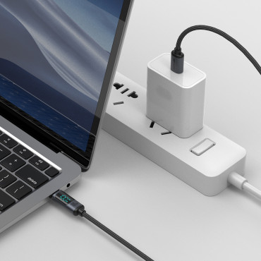 Kabel USB-C-kabel med 100W LED-display 1.2m svart
