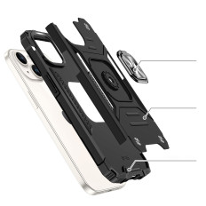 Oklepni primer z držalom za prst za iPhone 15 PLUS Ring Armor Red