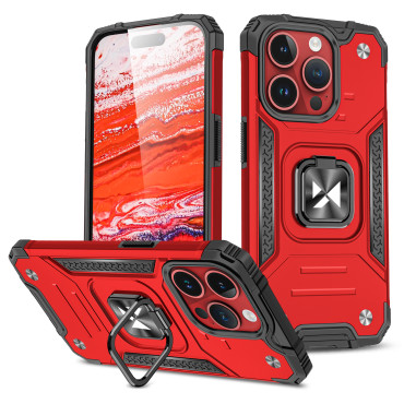 Estuche blindado con el soporte para el iPhone 15 Pro Ring Armor Red