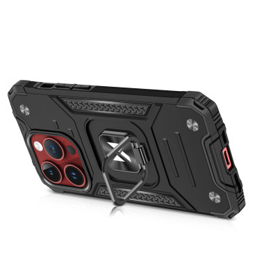 Cas blindé avec porte-doigt pour iPhone 15 Pro Bague Armure en rouge
