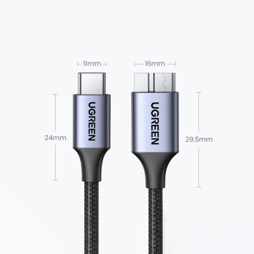 Kabel SSD-kabel SSD USB-C - Micro USB-B 3,0 5GB / s 3A 1M Grå