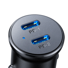 Mini carregador de carro para 30W 2X Cigarro Isqueiro 2x Metal USB-C Preto