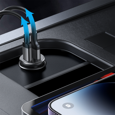 Mini carregador de carro para 30W 2X Cigarro Isqueiro 2x Metal USB-C Preto