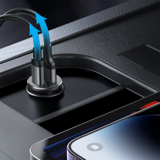Mini carregador de carro para 30W 2X Cigarro Isqueiro 2x Metal USB-C Preto