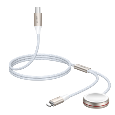 2In1 zibens kabelis iPhone un indukcijas lādētājam Apple Skatīties USB-C 1.5m Balta