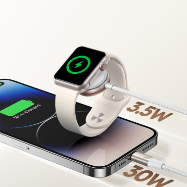 2In1 zibens kabelis iPhone un indukcijas lādētājam Apple Skatīties USB-C 1.5m Balta