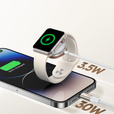 2In1 zibens kabelis iPhone un indukcijas lādētājam Apple Skatīties USB-C 1.5m Balta
