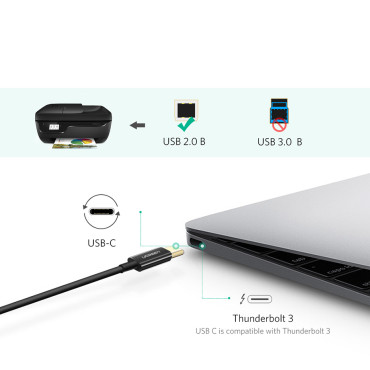 Kabel tråd för USB-C Fax skrivare - USB-B 1M svart