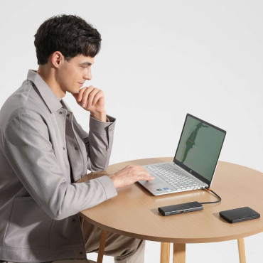 10W1 προσαρμογέα USB-C HUB για USB-C PD / 3X USB-A / 2x HDMI / RJ-45 / SD / TF BLACK