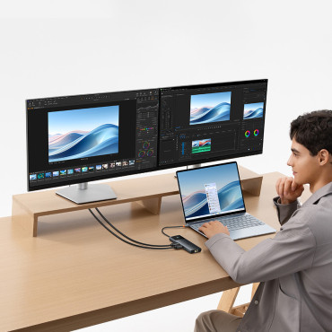 10W1 προσαρμογέα USB-C HUB για USB-C PD / 3X USB-A / 2x HDMI / RJ-45 / SD / TF BLACK