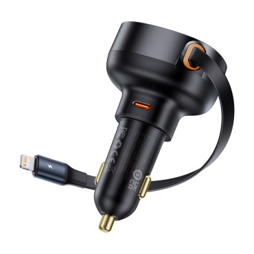 Carregador de carros com calma enrolado para iPhone Relâmpago USB-C 60W