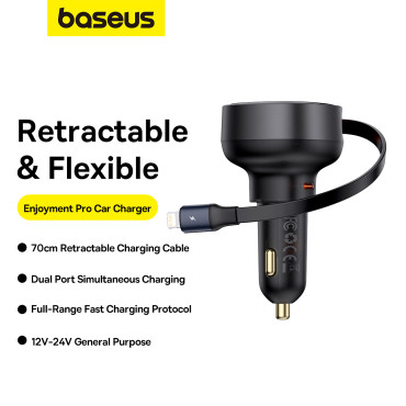 Carregador de carros com calma enrolado para iPhone Relâmpago USB-C 60W