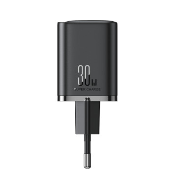 Rýchle 30W USB-A sieťový nakladač a USB-C PD QC AFC FCP čierna