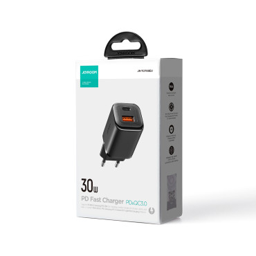 Snabb 30W USB-A-nätverkslastare och USB-C PD QC AFC FCP svart
