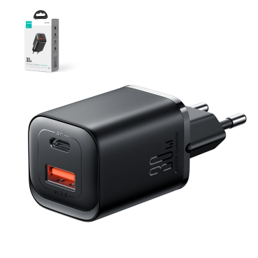 Ātri 30W USB-A tīkla iekrāvējs un USB-C PD QC AFC FCP Black