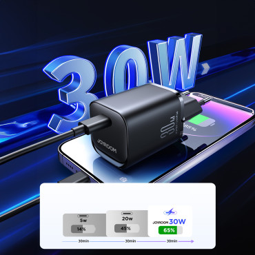 Tinklo įkroviklio greičio serija 30W USB-C PD QC AFC FCP juoda