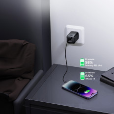 Omrežni polnilnik serija hitrosti 30W USB-C PD QC AFC FCP Black