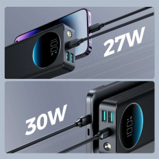 Powerbank με φακός 30W 20000mah + καλώδιο USB - ένα USB-C 25cm μαύρο