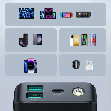 Powerbank s 30W 20000mah svjetiljkom + USB-a kabel - USB-C 25cm crno