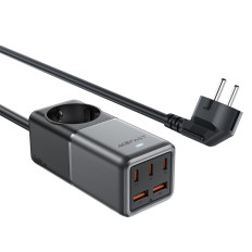 Skrivebordslaster Ladestasjon Z2 Gan 75W PD 3X USB-C 2X USB-A svart og grått