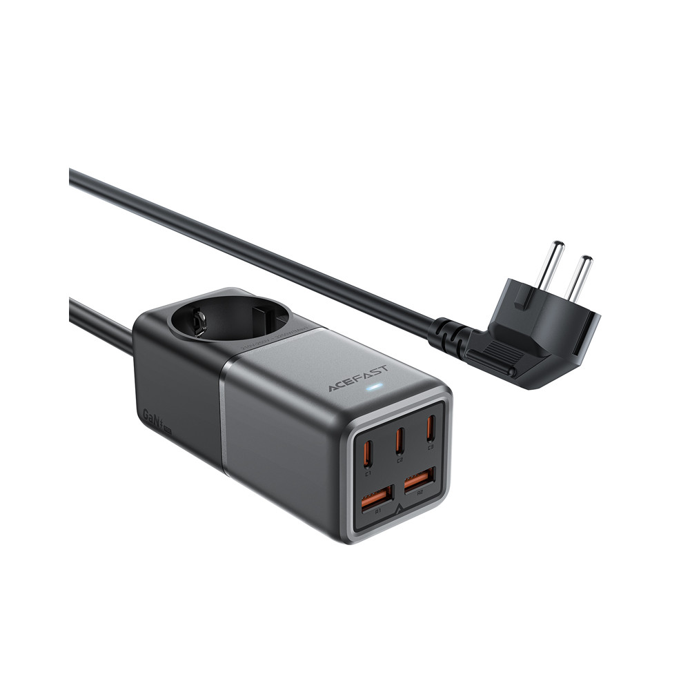 Estação de carregamento de recepção Z2 Gan 75W PD 3x USB-C 2x USB-A Preto e Cinza