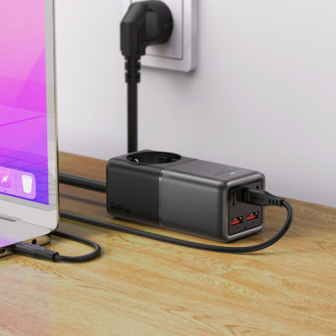 Estação de carregamento de recepção Z2 Gan 75W PD 3x USB-C 2x USB-A Preto e Cinza