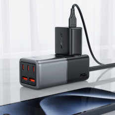 Estação de carregamento de recepção Z2 Gan 75W PD 3x USB-C 2x USB-A Preto e Cinza